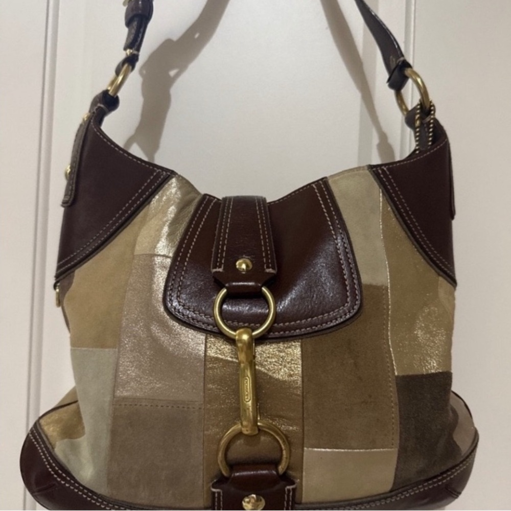 Coach Patchwork Hobo Bag in Brown and Gold